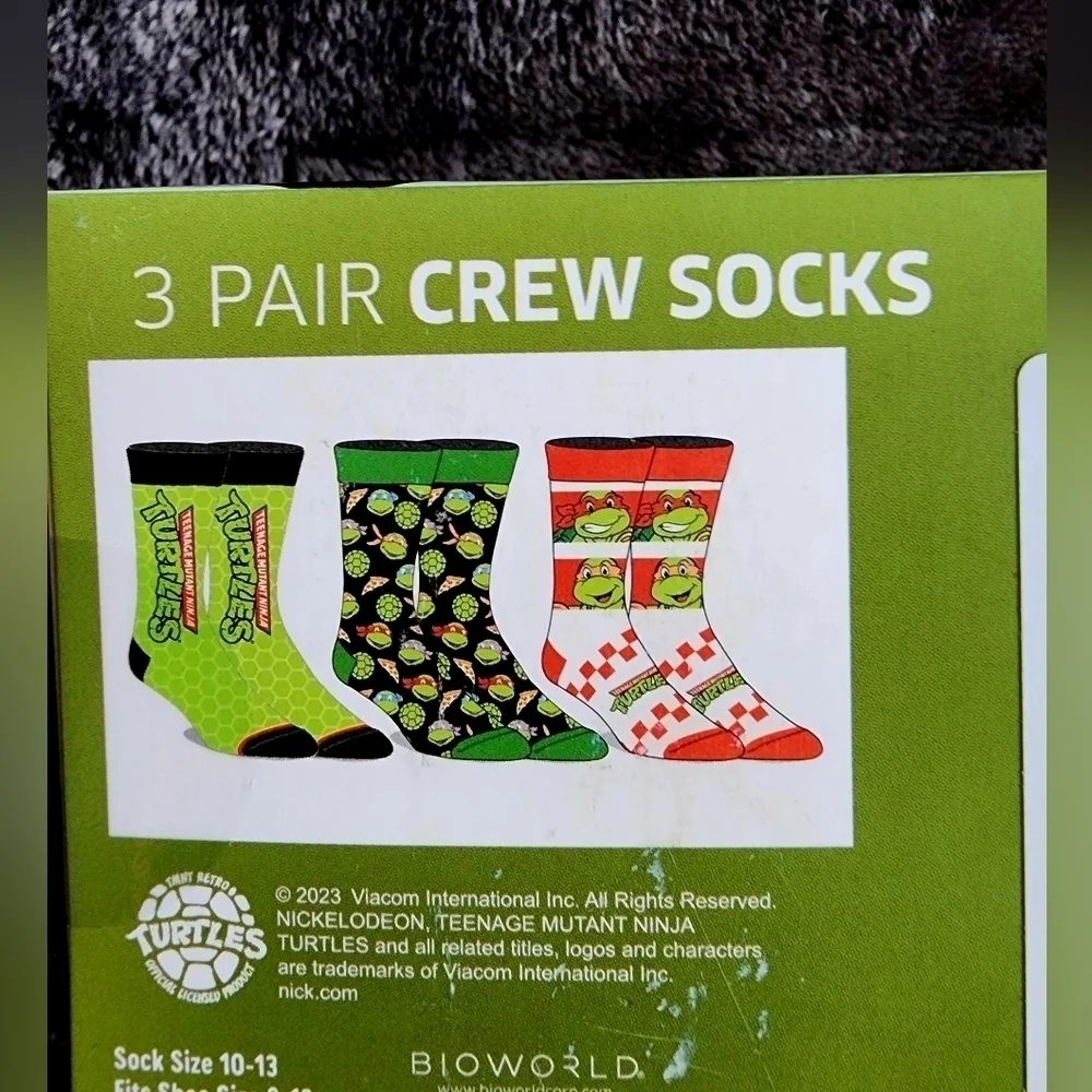 New Teenage Mutant Ninja Turtles Men's 3-Pack of Crew Socks, size 8 - 12